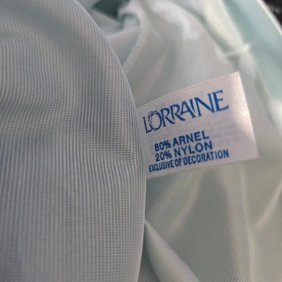 Lorraine 1970s Vintage Baby Blue Satin Lace Nightgown Robe Set Medium
